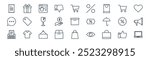 linear ecommerce icon pack. vector thin line like, gift, ecommerce, shopping cart, saving, megaphone, shopping bag, laptop icons suitable for apps and websites ui designs