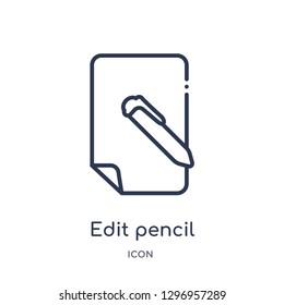Linear edit pencil icon from Education outline collection. Thin line edit pencil icon isolated on white background. edit pencil trendy illustration