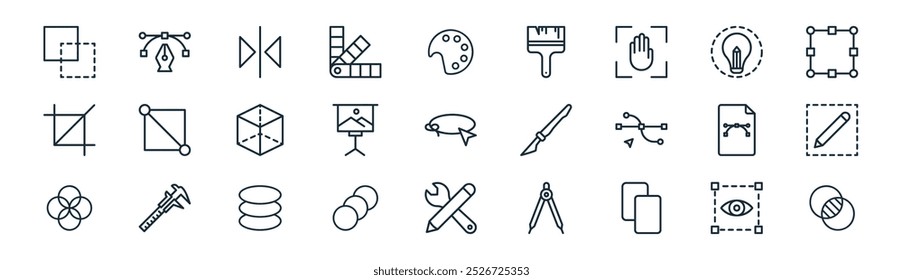 linear edit tools icon pack. vector thin line sketch, curve, horizontal, idea, canvas, edit tool, edit tool, transparent icons suitable for apps and websites ui designs