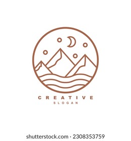 Linear Egyptian pyramid sand wave logo design badge vector illustration