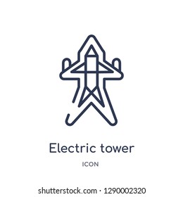Linear electric tower icon from Construction tools outline collection. Thin line electric tower vector isolated on white background. electric tower trendy illustration