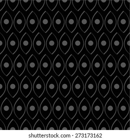 Linear element and leaves point, monochrome pattern, seamless vector background.