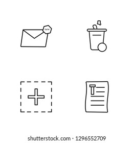 Linear Email, Add, Trash, Text format Vector Illustration Of 4 outline Icons. Editable Pack Of Email, Add, Trash, Text format