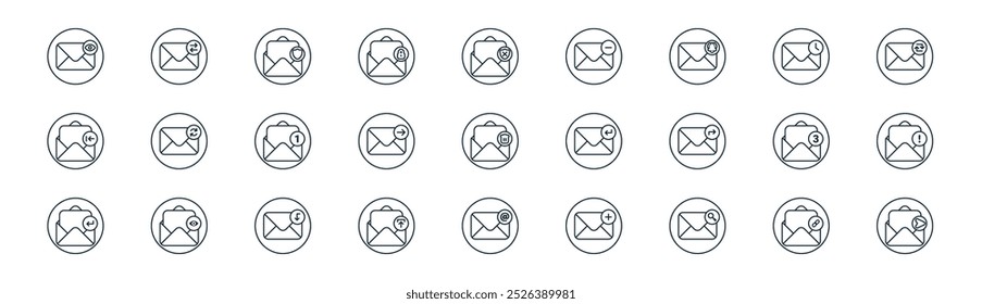 linear email and messages icon pack. vector thin line email, exchange mails, confidential email, mail, forward message, error message, send mail icons suitable for apps and websites ui designs