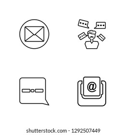 Linear Email, Morse code, Chat, Inbox Vector Illustration Of 4 outline Icons. Editable Pack Of Email, Morse code, Chat, Inbox