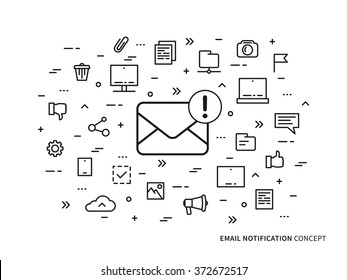 Linear e-mail notification (mail notice, advice, note) vector illustration. Mail notice (envelope, correspondence, mobile web technology) creative concept. Message reminder graphic design.
