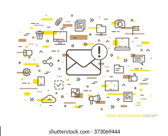 Linear e-mail notification (mail notice, advice, note) vector illustration. Mail notice (envelope, correspondence, mobile web technology) creative concept. Message reminder (mail application) design.
