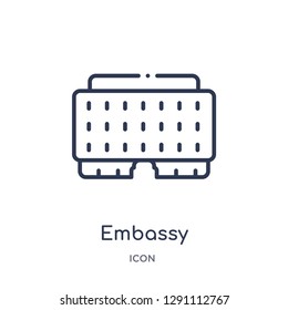 Linear embassy icon from Buildings outline collection. Thin line embassy vector isolated on white background. embassy trendy illustration