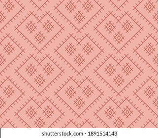 Linear besticktes Herz nahtloses Vektormuster. Romantische ethnische Volkskunst, herzhafte Stickerei, Hintergrund für Valentinstag Hochzeitsliebe Design