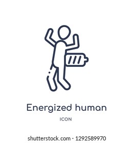 Linear energized human icon from Feelings outline collection. Thin line energized human icon vector isolated on white background. energized human trendy illustration