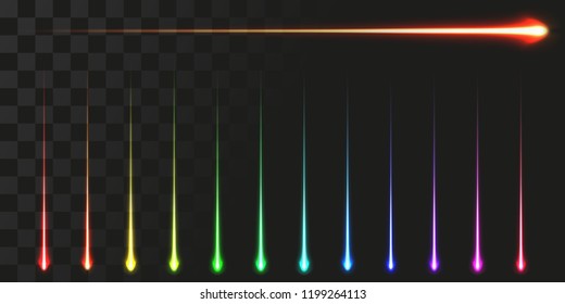 linear energy beam set. vector illustration of high speed particle trail with transparent glow effect.. suitable for, technology, laser and most of energy themes.