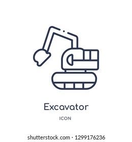 Linear excavator icon from Industry outline collection. Thin line excavator icon isolated on white background. excavator trendy illustration