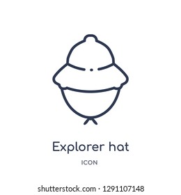 Linear explorer hat icon from Camping outline collection. Thin line explorer hat vector isolated on white background. explorer hat trendy illustration