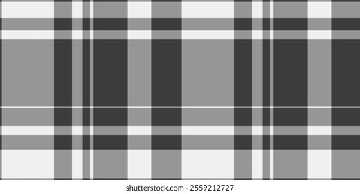 Linear fabric check texture, classical tartan textile vector. Hobby plaid pattern seamless background in vintage gray and grey colors palette.