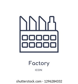 Linear factory icon from Delivery and logistic outline collection. Thin line factory icon vector isolated on white background. factory trendy illustration