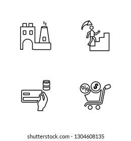 Linear Factory, Payment method, Growth, Ecommerce Vector Illustration Of 4 outline Icons.  