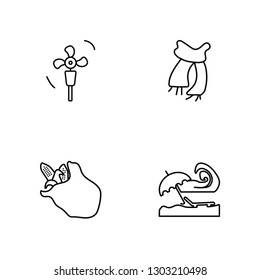 Linear Fan, Crops, Scarf, Beach umbrella Vector Illustration Of 4 outline Icons. Editable Pack Of Fan, Crops, Scarf, Beach umbrella
