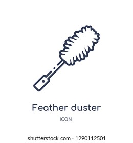 Linear feather duster icon from Cleaning outline collection. Thin line feather duster vector isolated on white background. feather duster trendy illustration