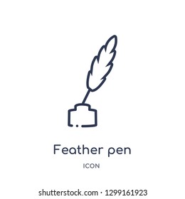 Linear feather pen icon from Law and justice outline collection. Thin line feather pen icon isolated on white background. feather pen trendy illustration