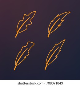 Linear feathers vector icons. Hipster vintage feather set
