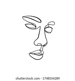 Linear female beauty simple face. Minimal logo. Vector icon design. Continuous line drawing. Woman portrait. Glamour vogue concept. 