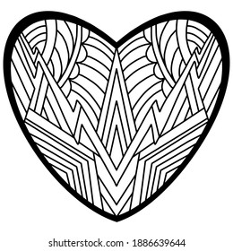 linear figures forming a heart drawn on a white background for coloring, vector, coloring book, valentine day