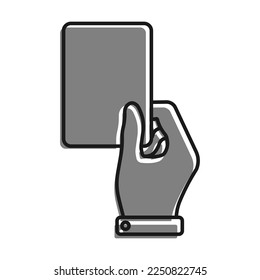 Linear filled with gray color icon. Sports Referee Hand Showing Card For Player Breaking Rules. Sports Team Game Of Soccer, Football. Simple black and white vector Isolated On White Bac