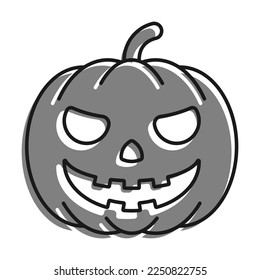 Linear filled with gray color icon. Spooky Pumpkin Fruit. Autumn Halloween Pumpkins. Simple black and white vector Isolated On white background