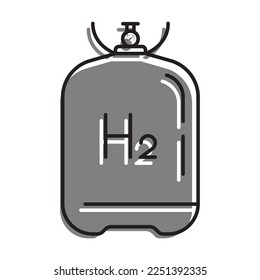 Linear filled with gray color icon. Sealed Cylinder For Industrial Storage And Transportation Of Environmentally Friendly Liquid Hydrogen Fuel. Simple black and white vector Isolated On