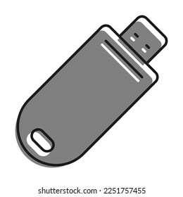 Lineal rellenado con un icono de color gris. Usb Flash Drive, Tarjeta De Memoria Usb. Almacenamiento De Información En Medios Extraíbles. Simple vector blanco y negro aislado sobre fondo blanco