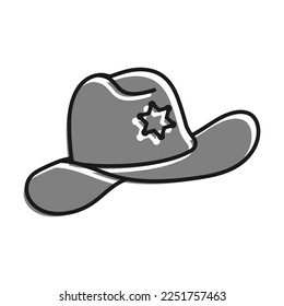 Linear filled with gray color icon, Sheriff, Cowboy Hat With Folded Brim. American Cowboy Headdress Or Wild West Shooter. Simple black and white vector Isolated On white background