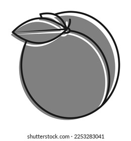 Linear filled with gray color icon Delicious Juicy Apricot With Leaves. Summer Fruits On Table. Simple black and white vector Isolated On white background