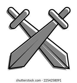 Linear gefüllt mit grauem Farbsymbol, Apair of Crossed Ritter Schwerter. Turnier, Beginn des mittelalterlichen Duels. Einfache, schwarz-weiße Vektorgrafik einzeln auf weißem Hintergrund