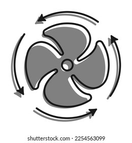 Linear filled with gray color icon. Fan Blades Of Air Conditioner With Rotation Direction Arrows. Maintaining Comfortable Temperature In Summer. Simple black and white vector Isolated O