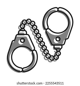 Lineal relleno con un icono de color gris, Esposas metálicas para neutralizar delincuentes. Equipamiento Y Equipo De La Policía. Simple vector blanco y negro aislado sobre fondo blanco