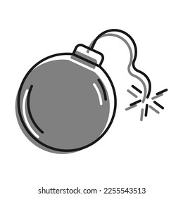 Lineal rellenado con un icono de color gris. Bomba redonda metálica con Wick. Armas Ofensivas Y Defensivas. Simple vector blanco y negro aislado sobre fondo blanco
