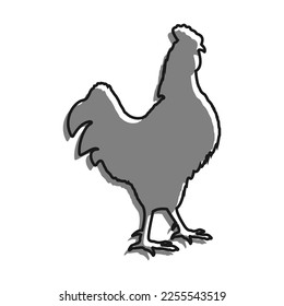 Linear filled with gray color icon. Domestic Rooster Male In Fighting Stance. Farm Bird. Simple black and white vector Isolated On white background