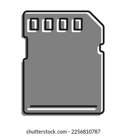 Linear filled with gray color icon. Memory Card For Storing Information. Micro Card For Copying And Transferring Data. Simple black and white vector On white background