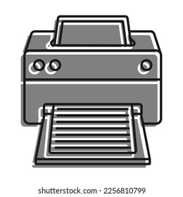 Linear filled with gray color icon. Inkjet Printer Perspective Front View. Printing Documents In Office Using Copiers. Simple black and white vector On white background