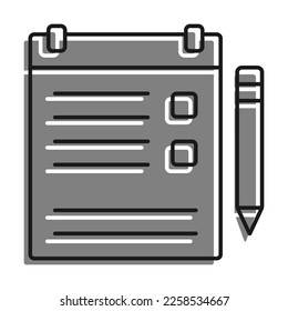 Linear filled with gray color icon. Tablet With Clip For Sheet Of Paper. Tablet For Keeping List, List Of Important Things To Do. Completing Assignments. Simple black and white vector