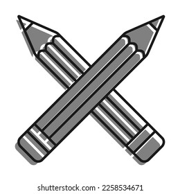 Linear filled with gray color icon. Crossed School Pencils. School Stationery. Simple black and white vector