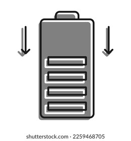 Lineal rellenado con un icono de color gris. Bajando la energía de la batería. Almacenamiento De Energía En Batería Reciclable Con Eficiencia Energética. Vector simple en blanco y negro Sobre fondo blanco