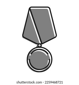 Linear filled with gray color icon. Medal Of Soldier, Military Round Order, Badge Of Distinction For Courage And Bravery In Battle. Simple black and white vector Isolated On White Backg