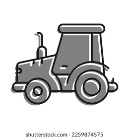 Linear filled with gray color icon. Agricultural Tractor. Transport And Equipment For Transporting Agricultural Products On Field. Simple black and white vector Isolated On White Backgr