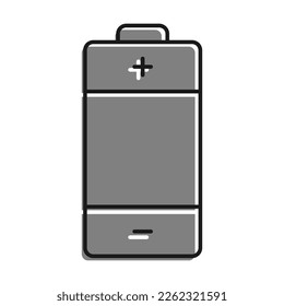 Linear filled with gray color icon. Battery For Portable Devices. Energy Storage In Energy Efficient Recyclable Battery. Simple black and white vector On white background