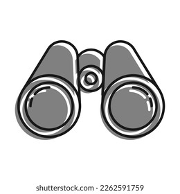 Linear filled with gray color icon, Binoculars Look Ahead. Search For Objects In Area. Simple black and white vector Isolated On white background