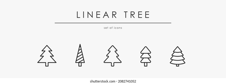 Linear fir icon set. Isolated pine for Christmas decor. New Year tree symbol for decor vector