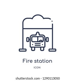 Linear fire station icon from City elements outline collection. Thin line fire station vector isolated on white background. fire station trendy illustration
