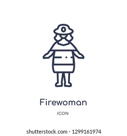 Linear firewoman icon from Ladies outline collection. Thin line firewoman icon isolated on white background. firewoman trendy illustration