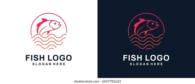 Linear Fish logo design vector template